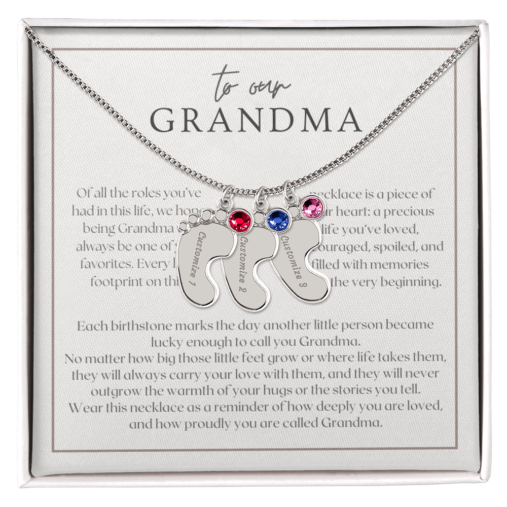Heart Memento™ Softlykept Baby Feet Necklace with Birthstones | “Lucky Enough to Call You Grandma” Engraved Gift for Grandma from Grandkids
