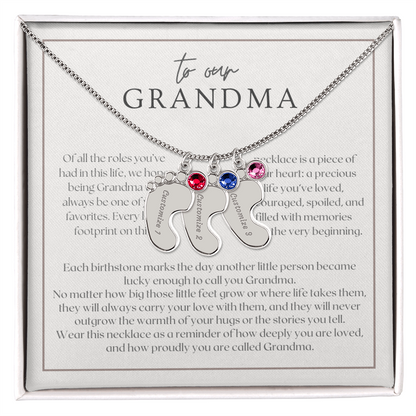 Heart Memento™ Softlykept Baby Feet Necklace with Birthstones | “Lucky Enough to Call You Grandma” Engraved Gift for Grandma from Grandkids
