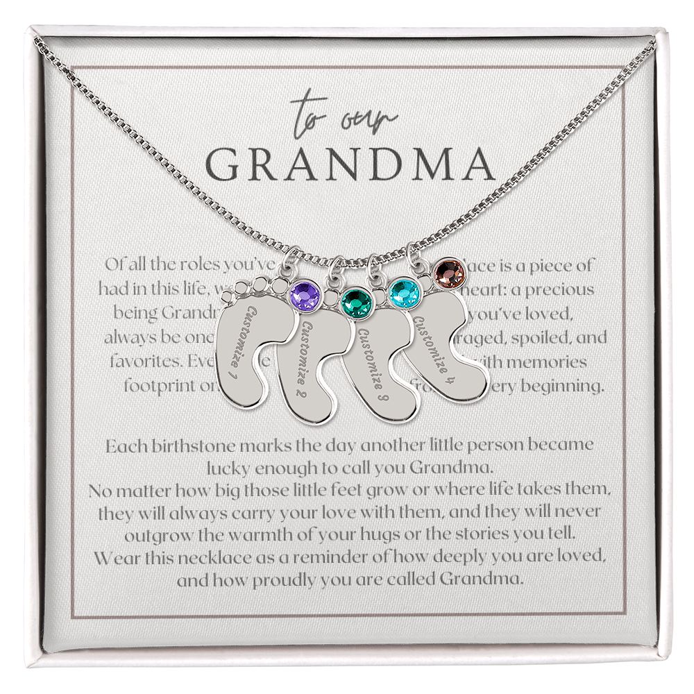 Heart Memento™ Softlykept Baby Feet Necklace with Birthstones | “Lucky Enough to Call You Grandma” Engraved Gift for Grandma from Grandkids