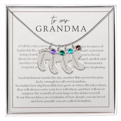 Heart Memento™ Softlykept Baby Feet Necklace with Birthstones | “Lucky Enough to Call You Grandma” Engraved Gift for Grandma from Grandkids