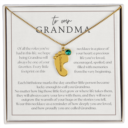 Heart Memento™ Softlykept Baby Feet Necklace with Birthstones | “Lucky Enough to Call You Grandma” Engraved Gift for Grandma from Grandkids