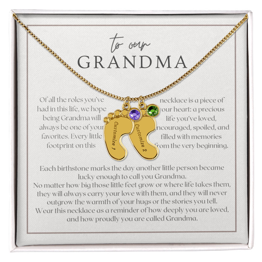Heart Memento™ Softlykept Baby Feet Necklace with Birthstones | “Lucky Enough to Call You Grandma” Engraved Gift for Grandma from Grandkids