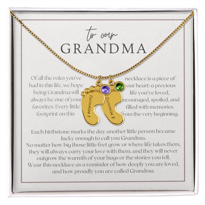 Heart Memento™ Softlykept Baby Feet Necklace with Birthstones | “Lucky Enough to Call You Grandma” Engraved Gift for Grandma from Grandkids