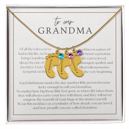 Heart Memento™ Softlykept Baby Feet Necklace with Birthstones | “Lucky Enough to Call You Grandma” Engraved Gift for Grandma from Grandkids