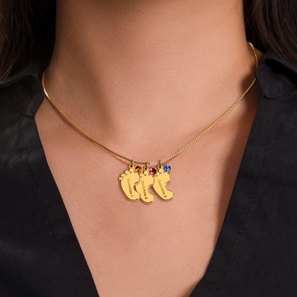 Heart Memento™ Softlykept Baby Feet Necklace with Birthstones | “Lucky Enough to Call You Grandma” Engraved Gift for Grandma from Grandkids