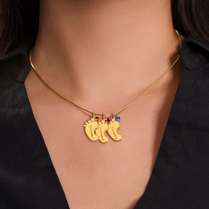 Heart Memento™ Softlykept Baby Feet Necklace with Birthstones | “Lucky Enough to Call You Grandma” Engraved Gift for Grandma from Grandkids