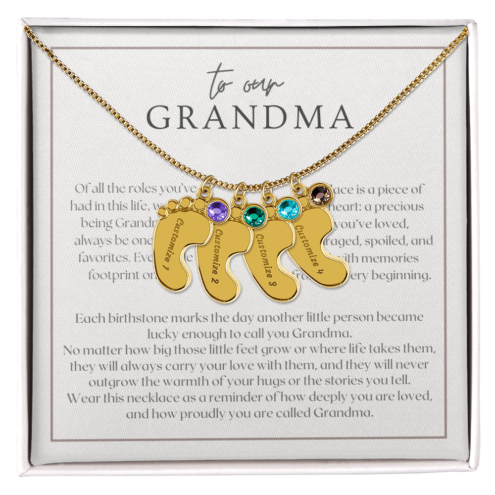 Heart Memento™ Softlykept Baby Feet Necklace with Birthstones | “Lucky Enough to Call You Grandma” Engraved Gift for Grandma from Grandkids