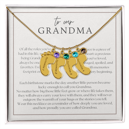 Heart Memento™ Softlykept Baby Feet Necklace with Birthstones | “Lucky Enough to Call You Grandma” Engraved Gift for Grandma from Grandkids