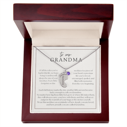 Heart Memento™ Softlykept Baby Feet Necklace with Birthstones | “Lucky Enough to Call You Grandma” Engraved Gift for Grandma from Grandkids