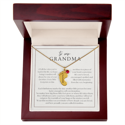 Heart Memento™ Softlykept Baby Feet Necklace with Birthstones | “Lucky Enough to Call You Grandma” Engraved Gift for Grandma from Grandkids