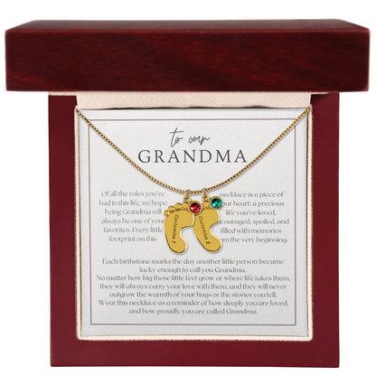 Heart Memento™ Softlykept Baby Feet Necklace with Birthstones | “Lucky Enough to Call You Grandma” Engraved Gift for Grandma from Grandkids
