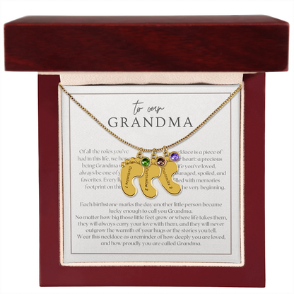 Heart Memento™ Softlykept Baby Feet Necklace with Birthstones | “Lucky Enough to Call You Grandma” Engraved Gift for Grandma from Grandkids