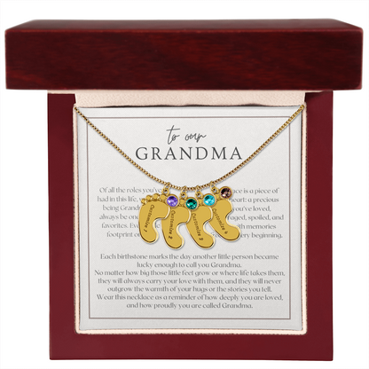Heart Memento™ Softlykept Baby Feet Necklace with Birthstones | “Lucky Enough to Call You Grandma” Engraved Gift for Grandma from Grandkids
