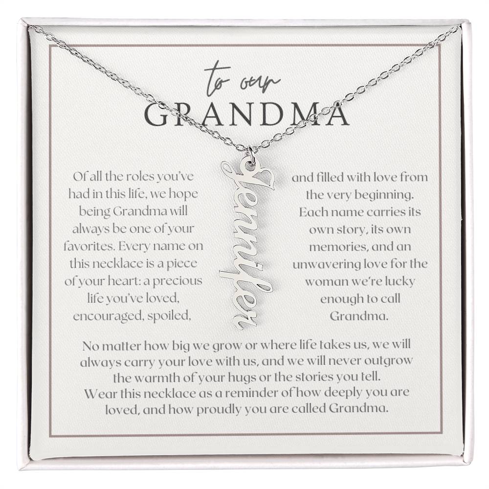 Heart Memento™ Lovescribed Multi Vertical Name Necklace | Personalized Gift for Grandma with Her Grandkids' Names