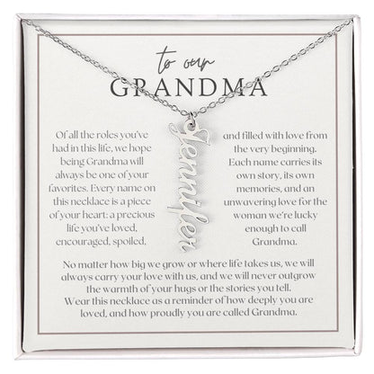 Heart Memento™ Lovescribed Multi Vertical Name Necklace | Personalized Gift for Grandma with Her Grandkids' Names
