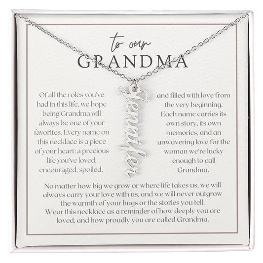 Heart Memento™ Lovescribed Multi Vertical Name Necklace | Personalized Gift for Grandma with Her Grandkids' Names