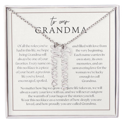 Heart Memento™ Lovescribed Multi Vertical Name Necklace | Personalized Gift for Grandma with Her Grandkids' Names
