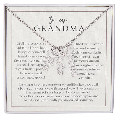 Heart Memento™ Lovescribed Multi Vertical Name Necklace | Personalized Gift for Grandma with Her Grandkids' Names