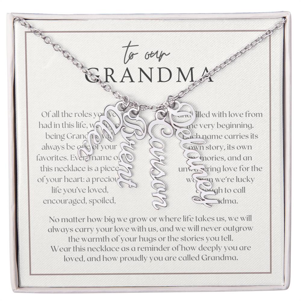 Heart Memento™ Lovescribed Multi Vertical Name Necklace | Personalized Gift for Grandma with Her Grandkids' Names