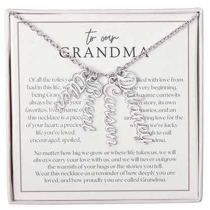Heart Memento™ Lovescribed Multi Vertical Name Necklace | Personalized Gift for Grandma with Her Grandkids' Names