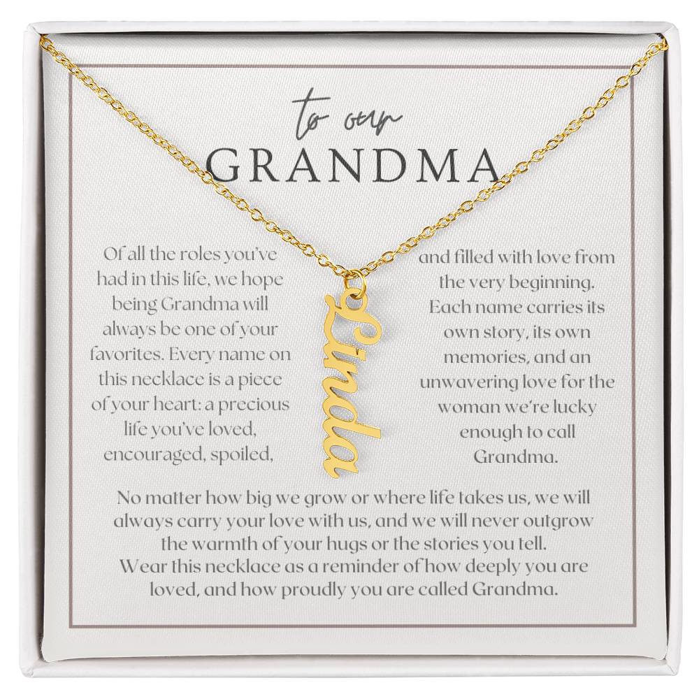 Heart Memento™ Lovescribed Multi Vertical Name Necklace | Personalized Gift for Grandma with Her Grandkids' Names