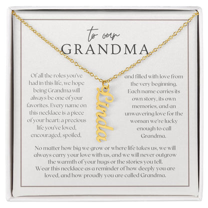 Heart Memento™ Lovescribed Multi Vertical Name Necklace | Personalized Gift for Grandma with Her Grandkids' Names