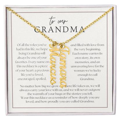 Heart Memento™ Lovescribed Multi Vertical Name Necklace | Personalized Gift for Grandma with Her Grandkids' Names