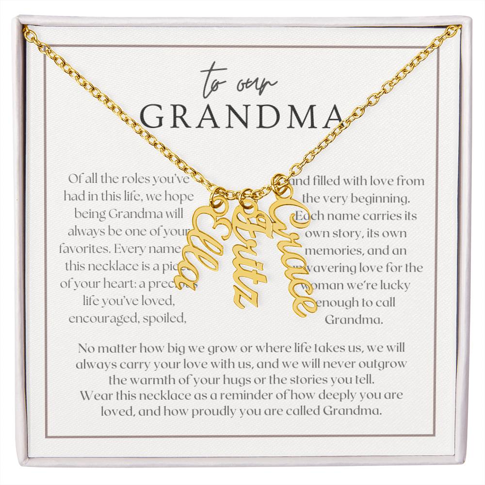 Heart Memento™ Lovescribed Multi Vertical Name Necklace | Personalized Gift for Grandma with Her Grandkids' Names