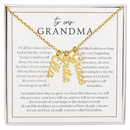 Heart Memento™ Lovescribed Multi Vertical Name Necklace | Personalized Gift for Grandma with Her Grandkids' Names