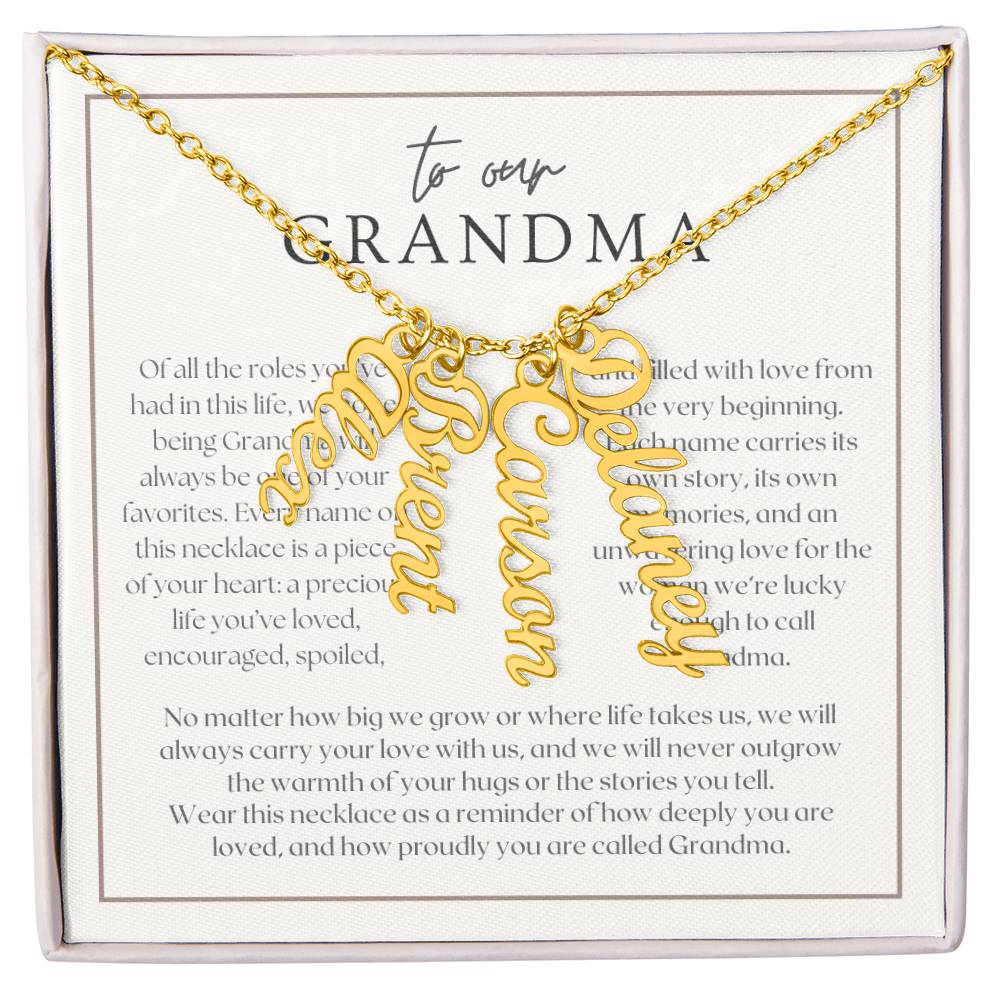 Heart Memento™ Lovescribed Multi Vertical Name Necklace | Personalized Gift for Grandma with Her Grandkids' Names