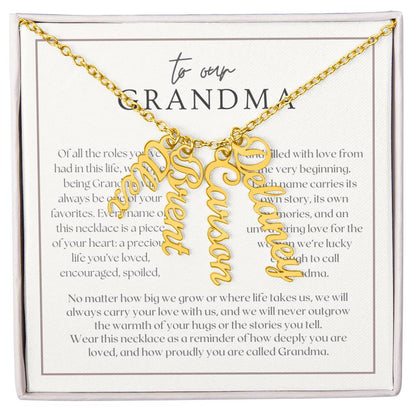 Heart Memento™ Lovescribed Multi Vertical Name Necklace | Personalized Gift for Grandma with Her Grandkids' Names