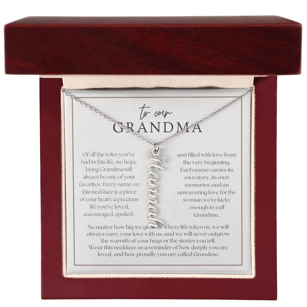 Heart Memento™ Lovescribed Multi Vertical Name Necklace | Personalized Gift for Grandma with Her Grandkids' Names