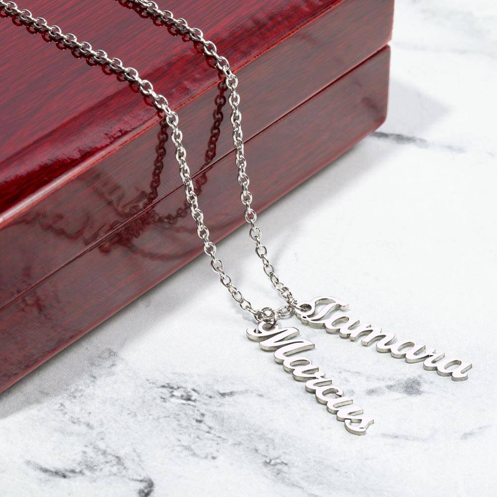 Heart Memento™ Lovescribed Multi Vertical Name Necklace | Personalized Gift for Grandma with Her Grandkids' Names