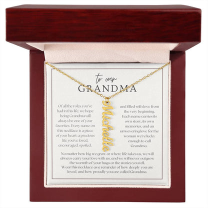 Heart Memento™ Lovescribed Multi Vertical Name Necklace | Personalized Gift for Grandma with Her Grandkids' Names