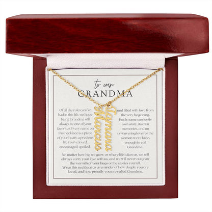 Heart Memento™ Lovescribed Multi Vertical Name Necklace | Personalized Gift for Grandma with Her Grandkids' Names