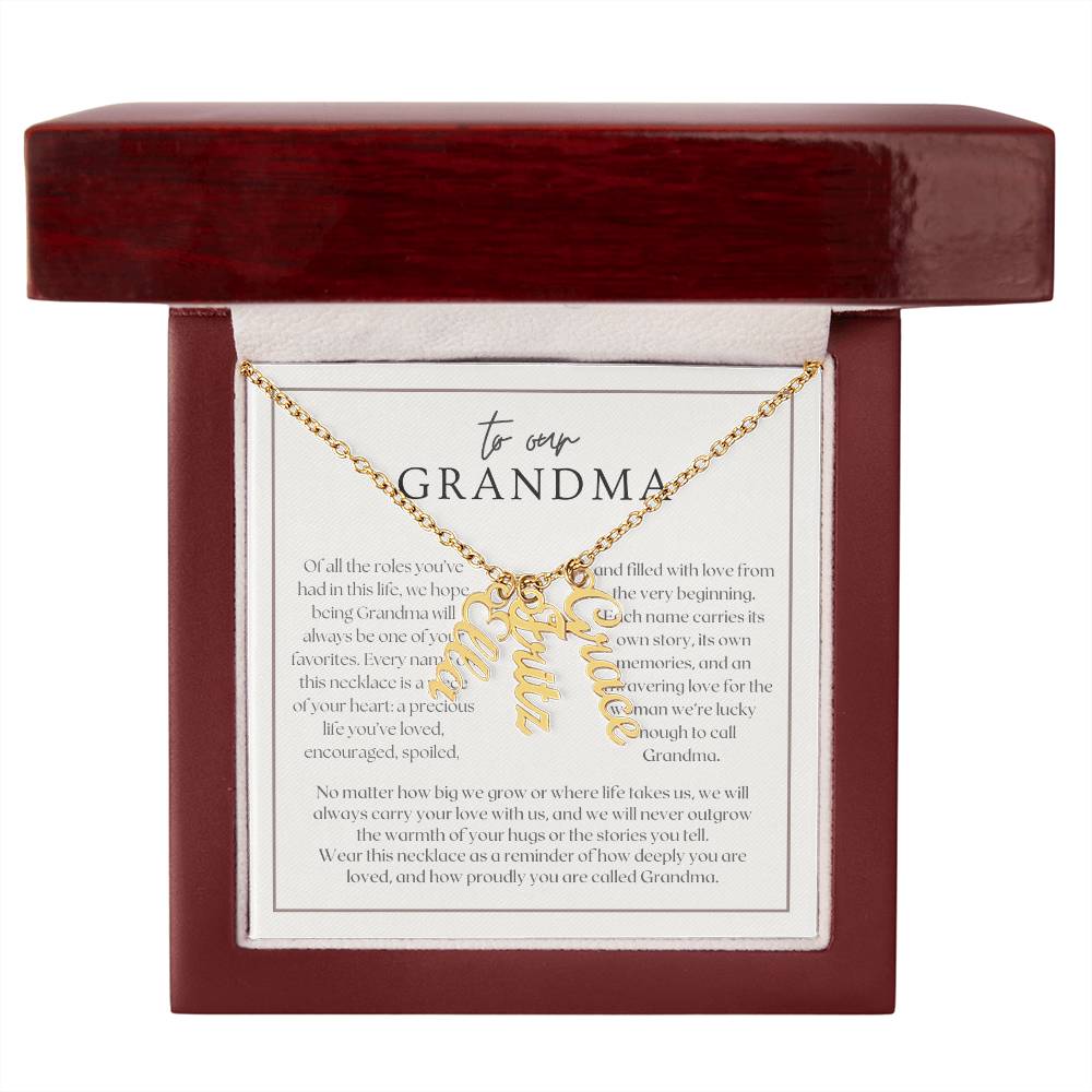 Heart Memento™ Lovescribed Multi Vertical Name Necklace | Personalized Gift for Grandma with Her Grandkids' Names