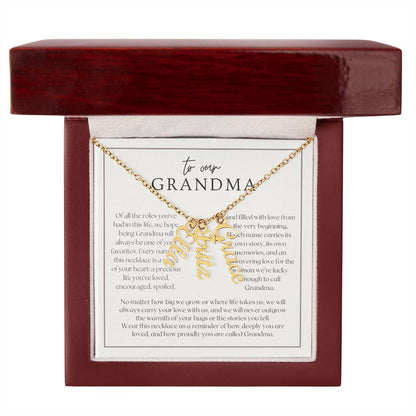 Heart Memento™ Lovescribed Multi Vertical Name Necklace | Personalized Gift for Grandma with Her Grandkids' Names
