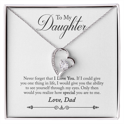 Everlasting Love Necklace – “See Yourself Through My Eyes” Daughter Gift from Dad, Sentimental Necklace for Daughter