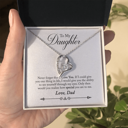 Everlasting Love Necklace – “See Yourself Through My Eyes” Daughter Gift from Dad, Sentimental Necklace for Daughter