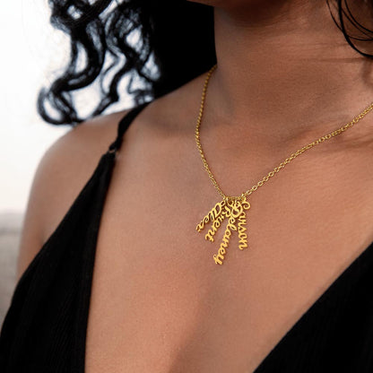 Heart Memento™ Cairnkept Personalized Multi-Name Vertical Necklace – Custom Family Name Necklace for Her