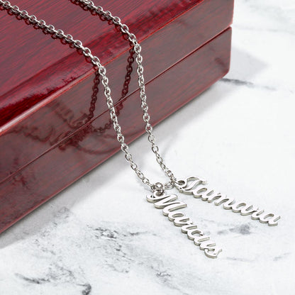 Heart Memento™ Cairnkept Personalized Multi-Name Vertical Necklace – Custom Family Name Necklace for Her