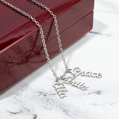 Heart Memento™ Cairnkept Personalized Multi-Name Vertical Necklace – Custom Family Name Necklace for Her