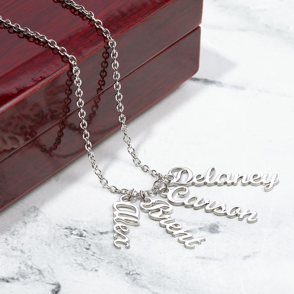 Heart Memento™ Cairnkept Personalized Multi-Name Vertical Necklace – Custom Family Name Necklace for Her