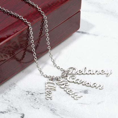 Heart Memento™ Cairnkept Personalized Multi-Name Vertical Necklace – Custom Family Name Necklace for Her