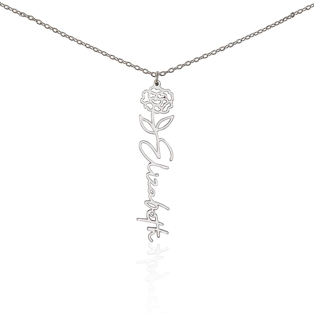 Heart Memento™ Petalwrit Personalized Birth Flower Name Necklace – Custom Birth Month Flower Necklace for Her