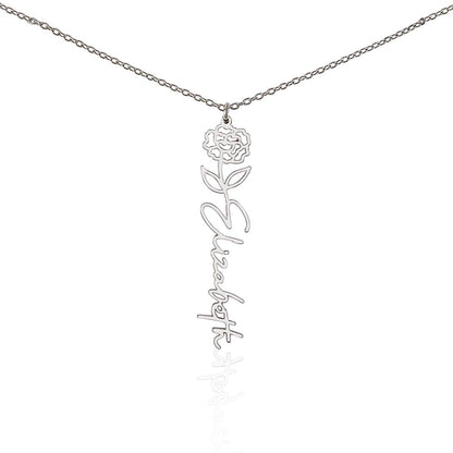 Heart Memento™ Petalwrit Personalized Birth Flower Name Necklace – Custom Birth Month Flower Necklace for Her