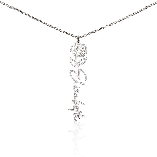 Heart Memento™ Petalwrit Personalized Birth Flower Name Necklace – Custom Birth Month Flower Necklace for Her