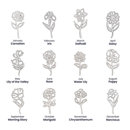 Heart Memento™ Petalwrit Personalized Birth Flower Name Necklace – Custom Birth Month Flower Necklace for Her