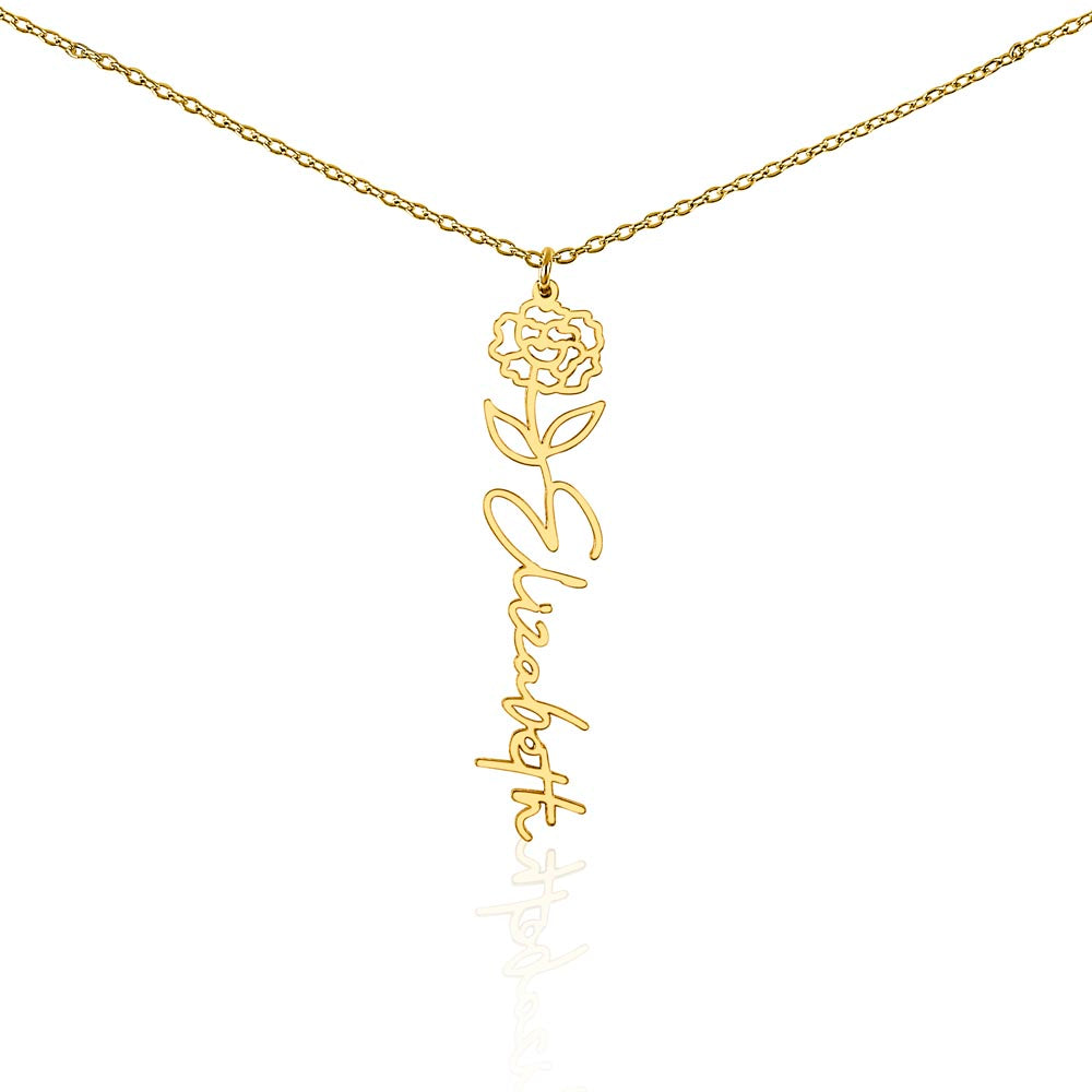 Heart Memento™ Petalwrit Personalized Birth Flower Name Necklace – Custom Birth Month Flower Necklace for Her