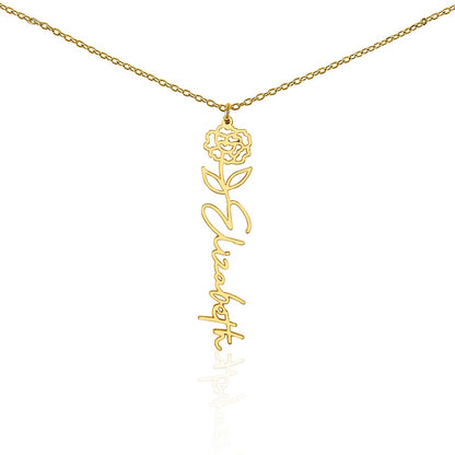 Heart Memento™ Petalwrit Personalized Birth Flower Name Necklace – Custom Birth Month Flower Necklace for Her